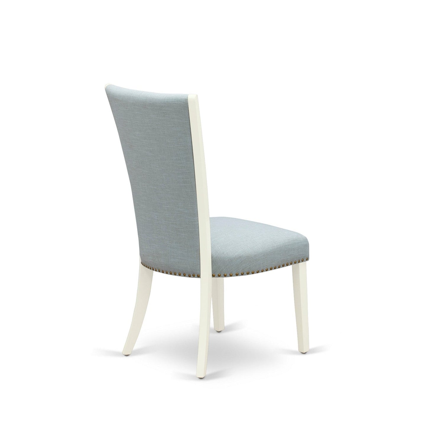 EAST WEST FURNITURE - CAVE7-LWH-15 - 7 Piece Dining Room Set - 6 Baby Blue Linen Fabric Dining Padded Chairs with High Back and 1 Kitchen Dining Table - linen white Finish