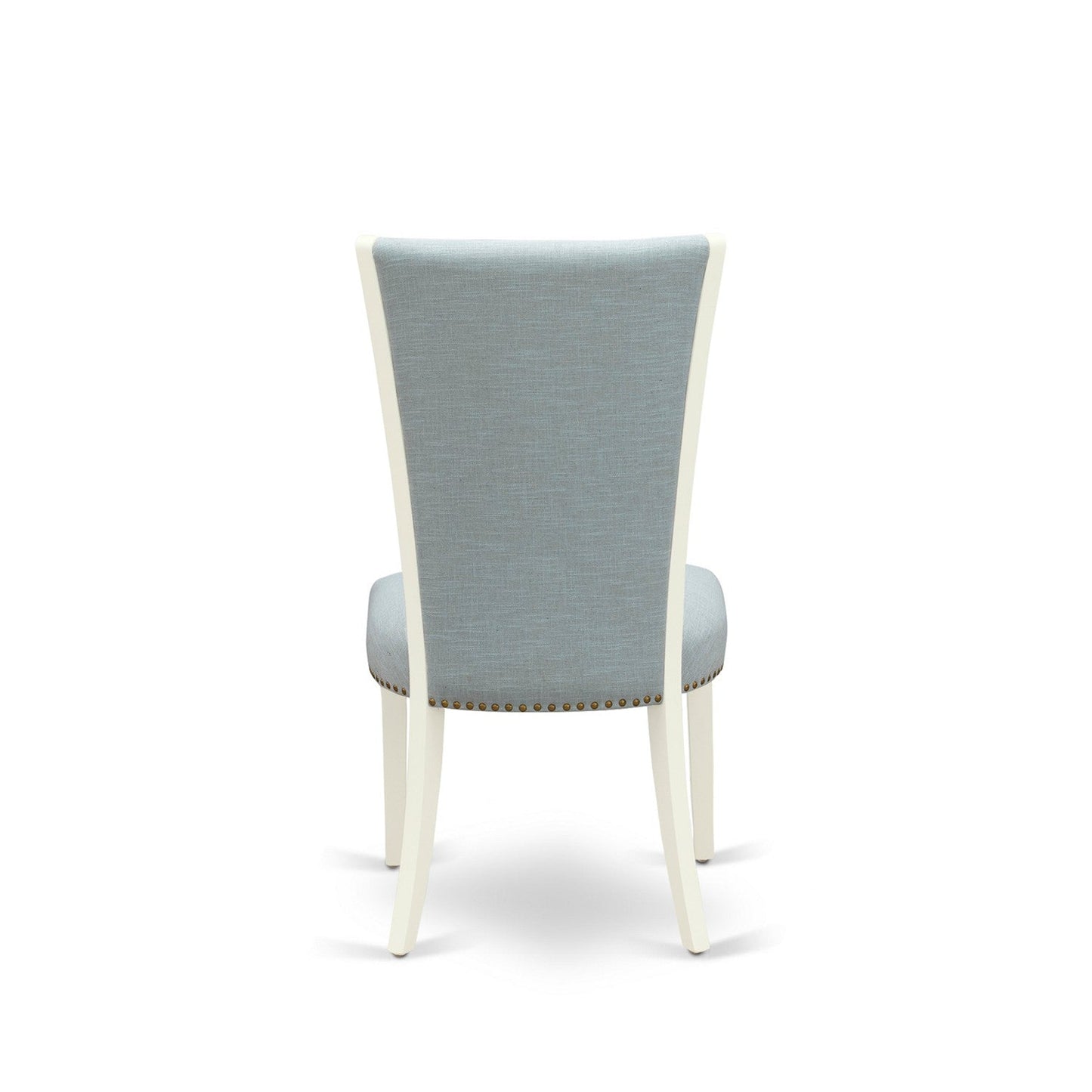 EAST WEST FURNITURE - BOVE3-WHI-15 - 3 Piece Dining Table Set - 2 Baby Blue Linen Fabric Kitchen Chairs with High Back and 1 Modern Rectangular Dining Table - linen white Finish