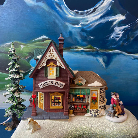 Vintage Garden Shop Christmas Village House by Lemax Limited Edition. Illuminated Porcelain Building. Whimsical Home Retail Holiday Decor.