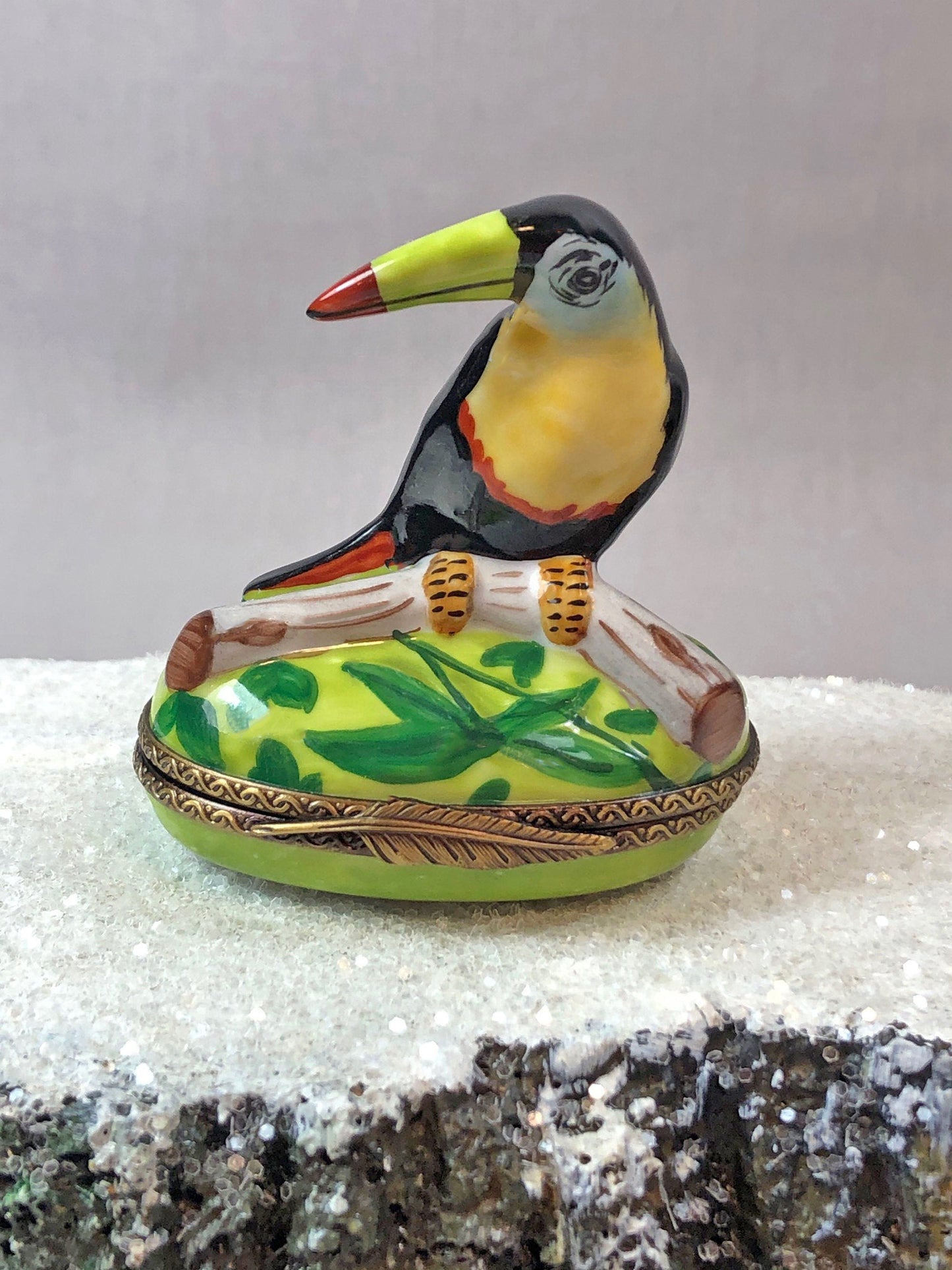 Vintage Hand-Painted Toucan Bird Limoges Trinket Box