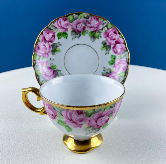 Vintage Royal Sealy Tea Coffee Cup & Saucer with Pink Roses Design. Dining Room Decor. Modern Farmhouse. Tea Garden Party Hosting Essentials