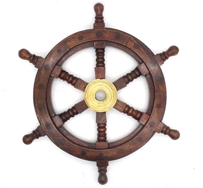 Heirloom Wooden Ship Wheel – 18" Solid Wood Nautical Wall Décor