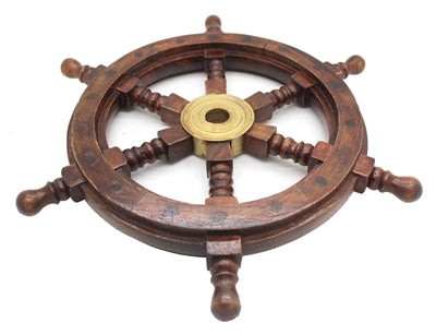 Heirloom Wooden Ship Wheel – 18" Solid Wood Nautical Wall Décor