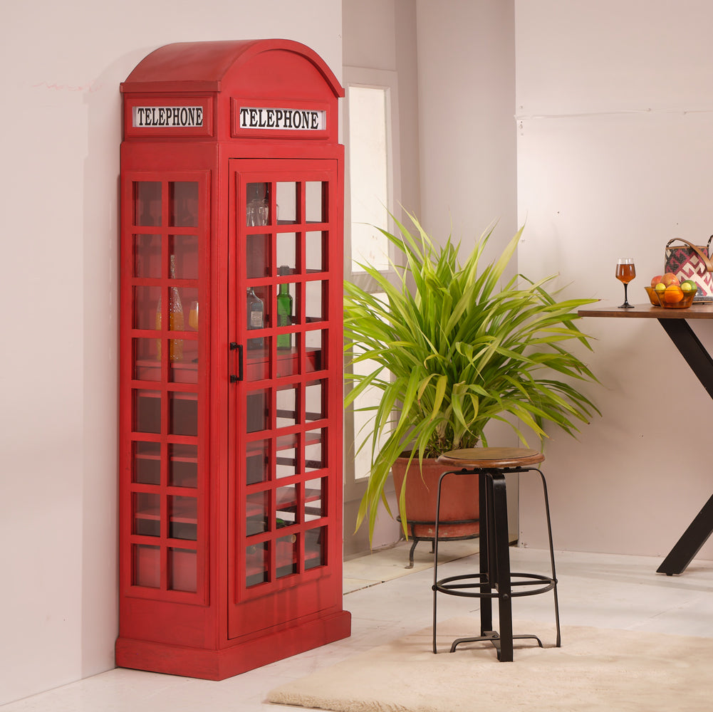 Dovreth Wood Red Bar Storage Cabinet