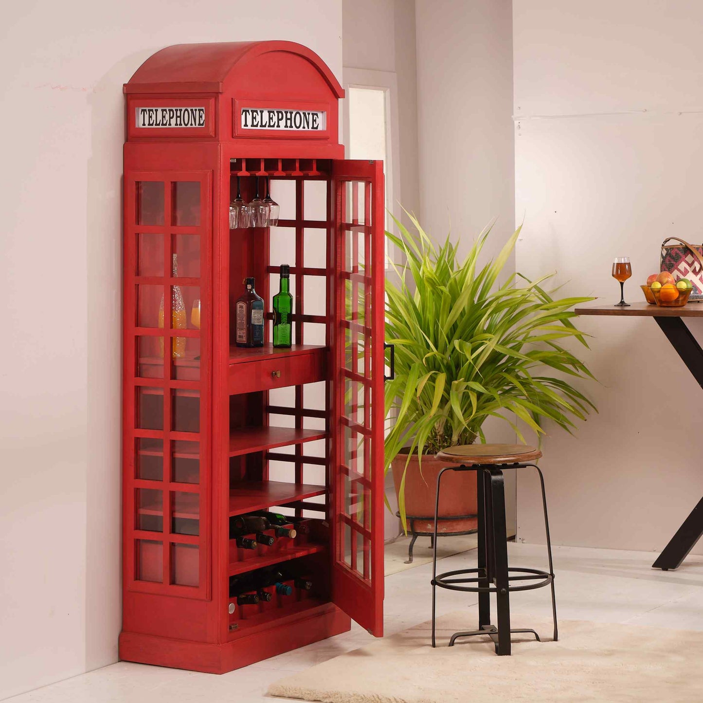 Dovreth Wood Red Bar Storage Cabinet