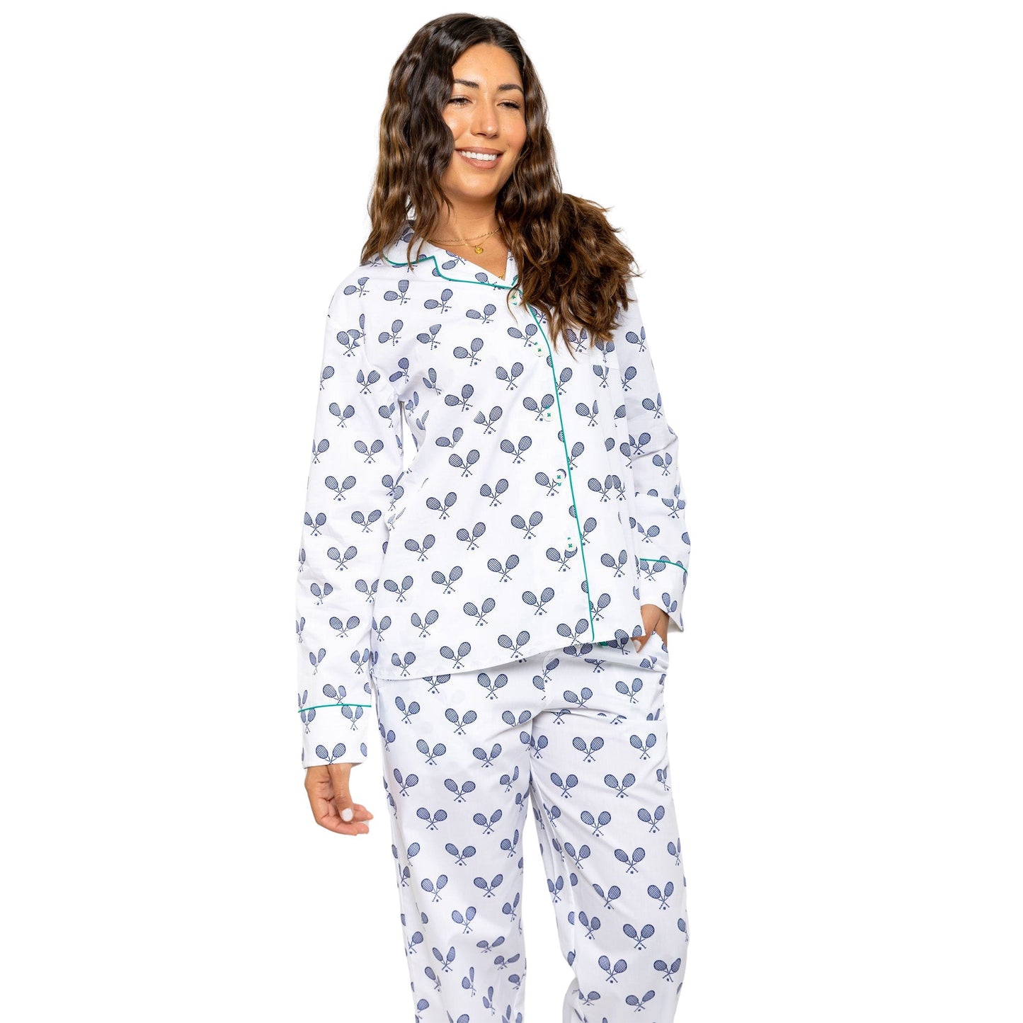 Women's Tennis Navy Long PJ Set