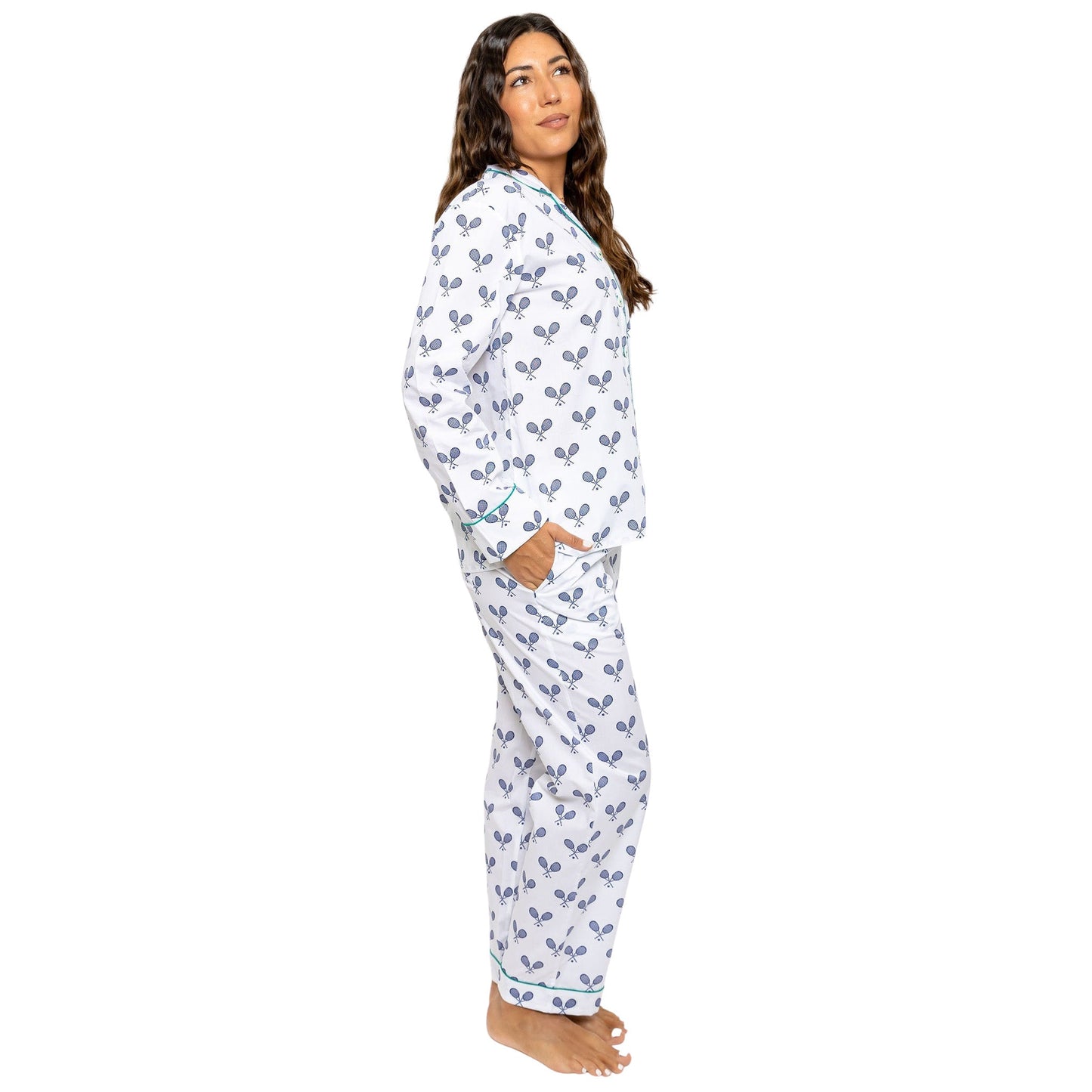 Women's Tennis Navy Long PJ Set