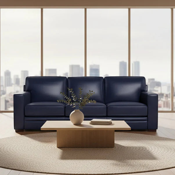 Waverly Modern Leather Couch With Track Arms
