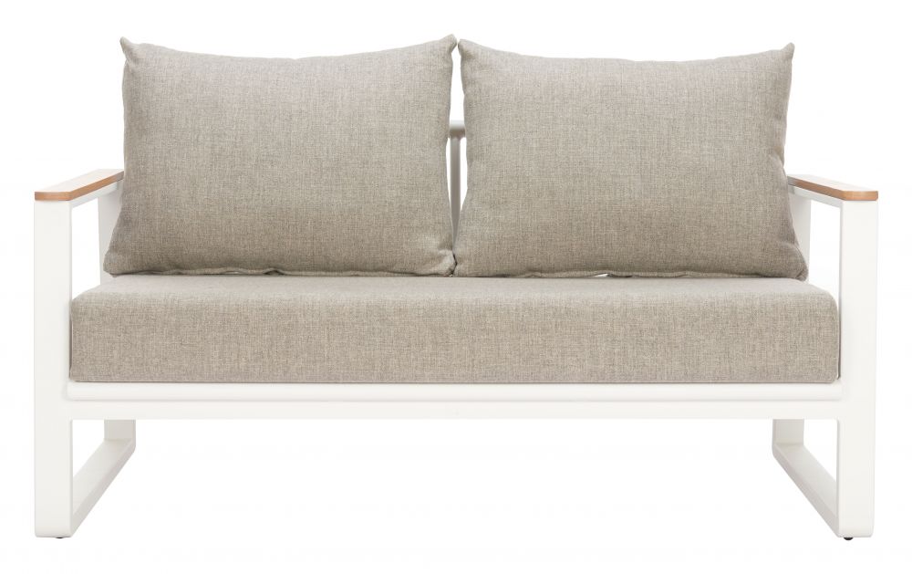 The Welt Olefin Taupe & White Outdoor Luxury Upholstered Fabric Sofa