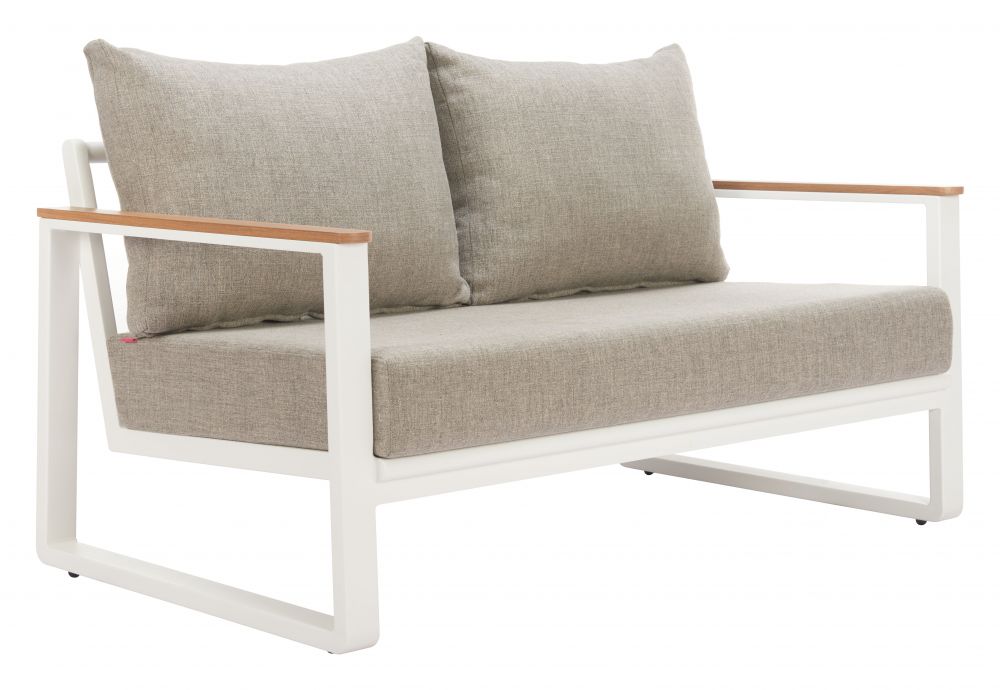 The Welt Olefin Taupe & White Outdoor Luxury Upholstered Fabric Sofa