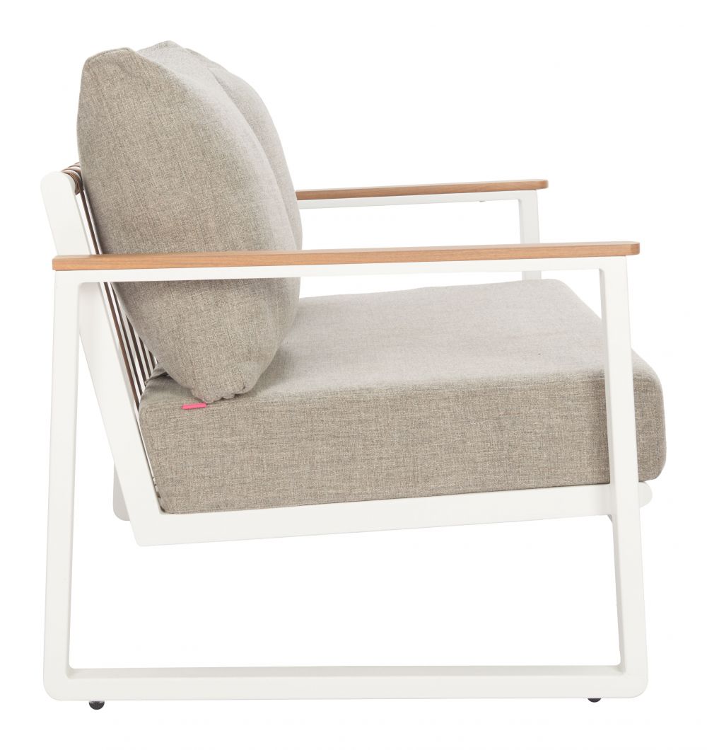 The Welt Olefin Taupe & White Outdoor Luxury Upholstered Fabric Sofa