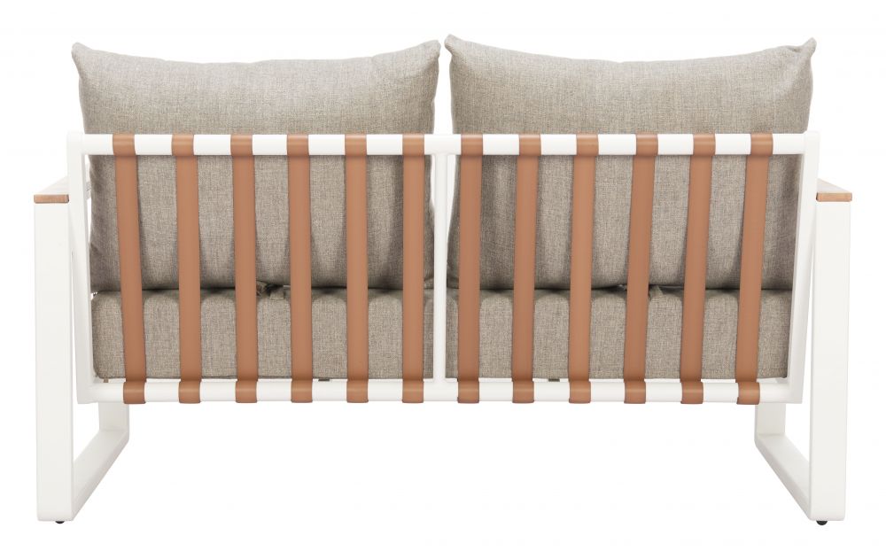 The Welt Olefin Taupe & White Outdoor Luxury Upholstered Fabric Sofa