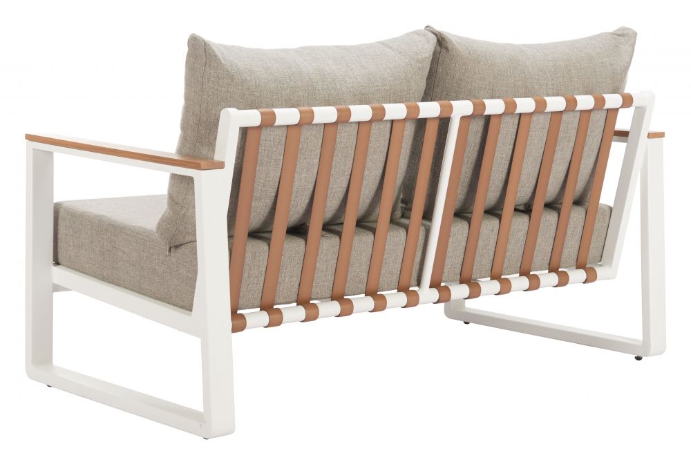 The Welt Olefin Taupe & White Outdoor Luxury Upholstered Fabric Sofa