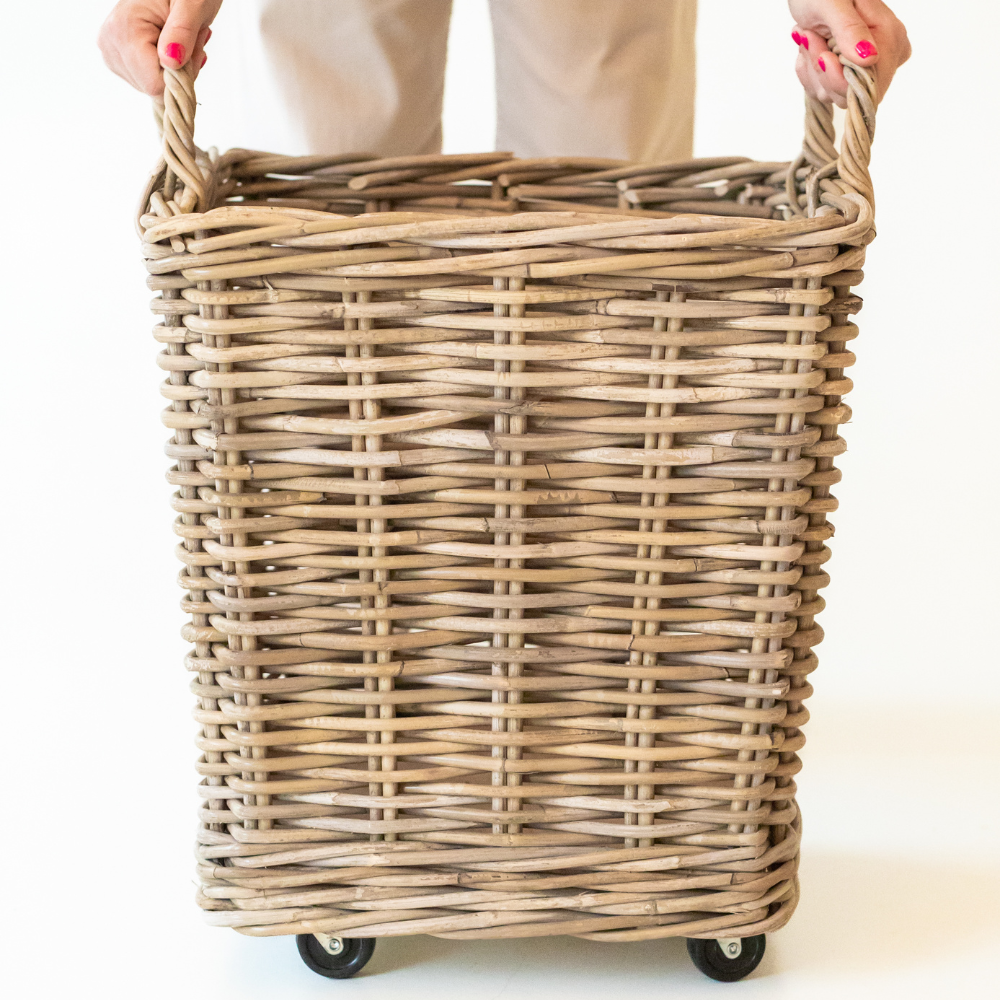 Kubu Rattan Rolling Storage Basket