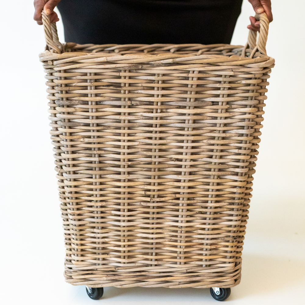 Kubu Rattan Rolling Storage Basket