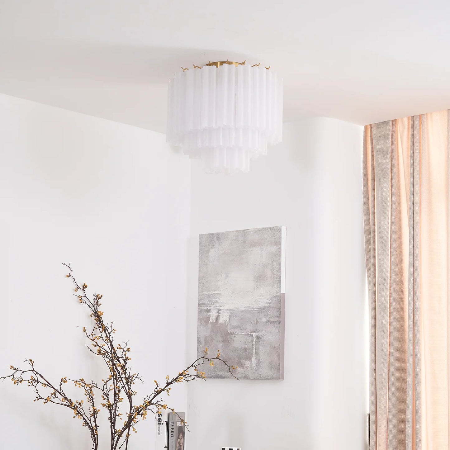 White Glass Tube Murano Ceiling Lamp