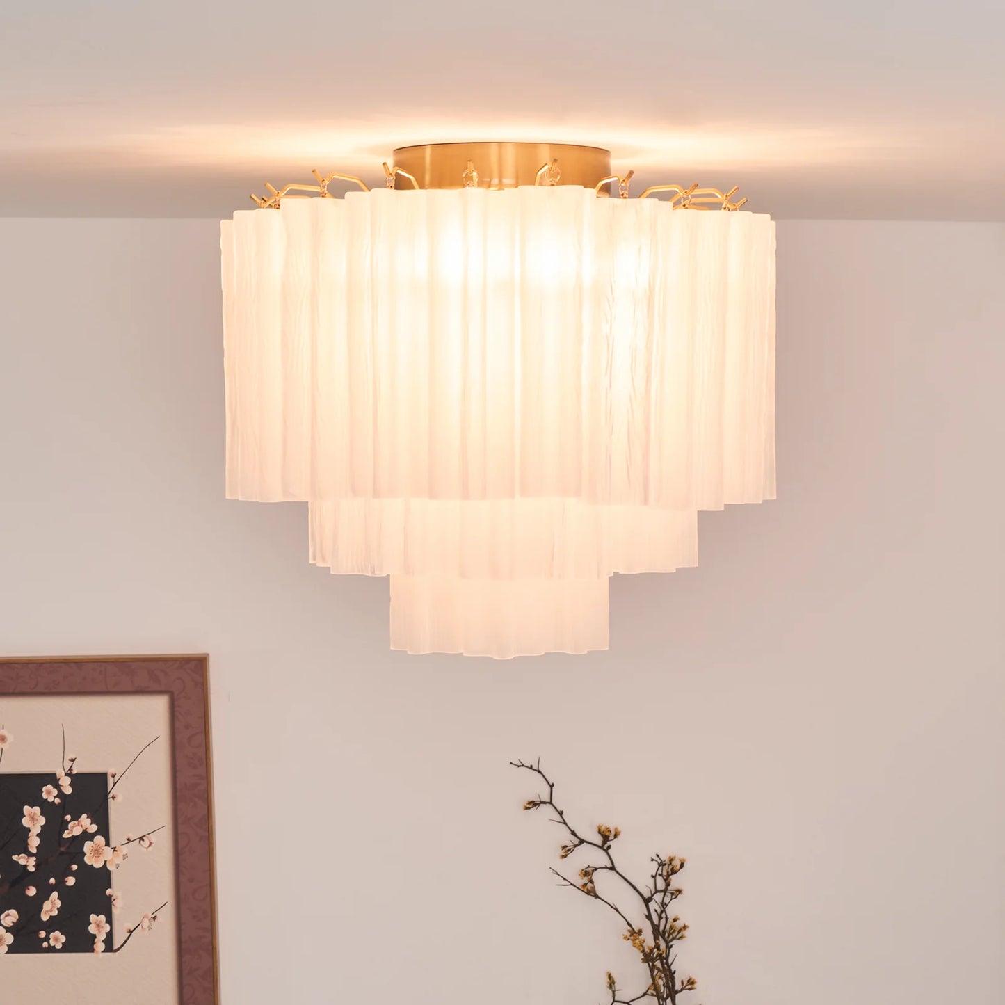 White Glass Tube Murano Ceiling Lamp