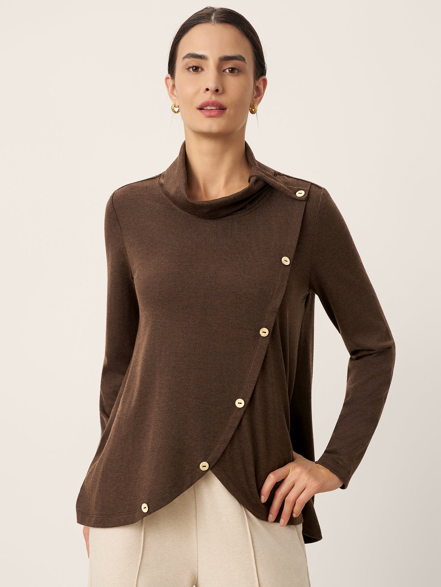 Wool Asymmetric Hem Long Sleeve Top CHARITY