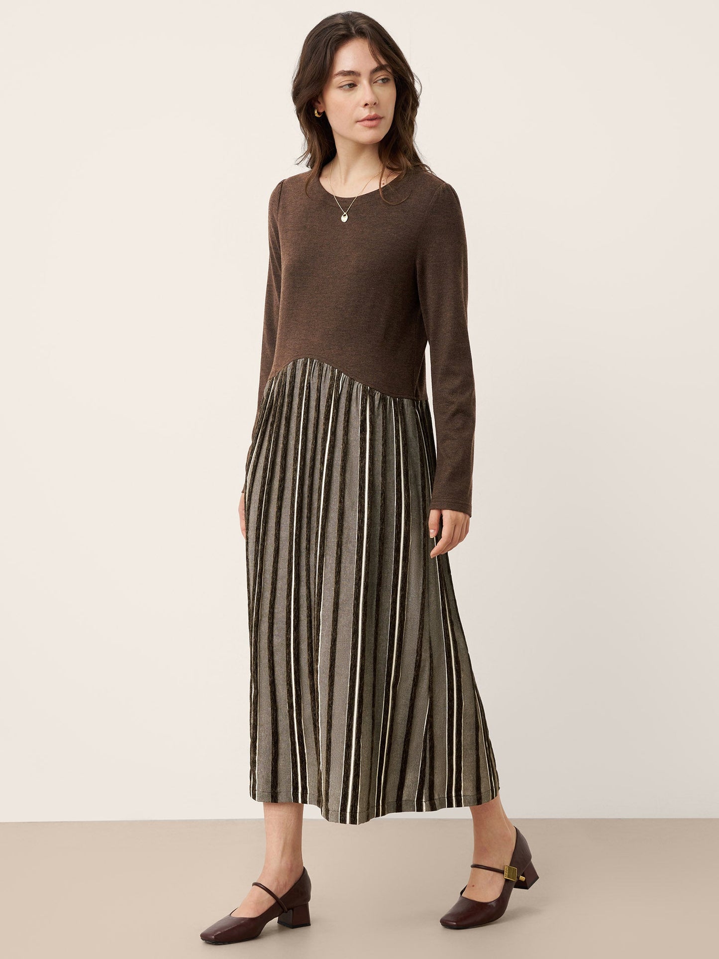 Wool Cotton Panel Crescent Waist Maxi Dress CORALINE