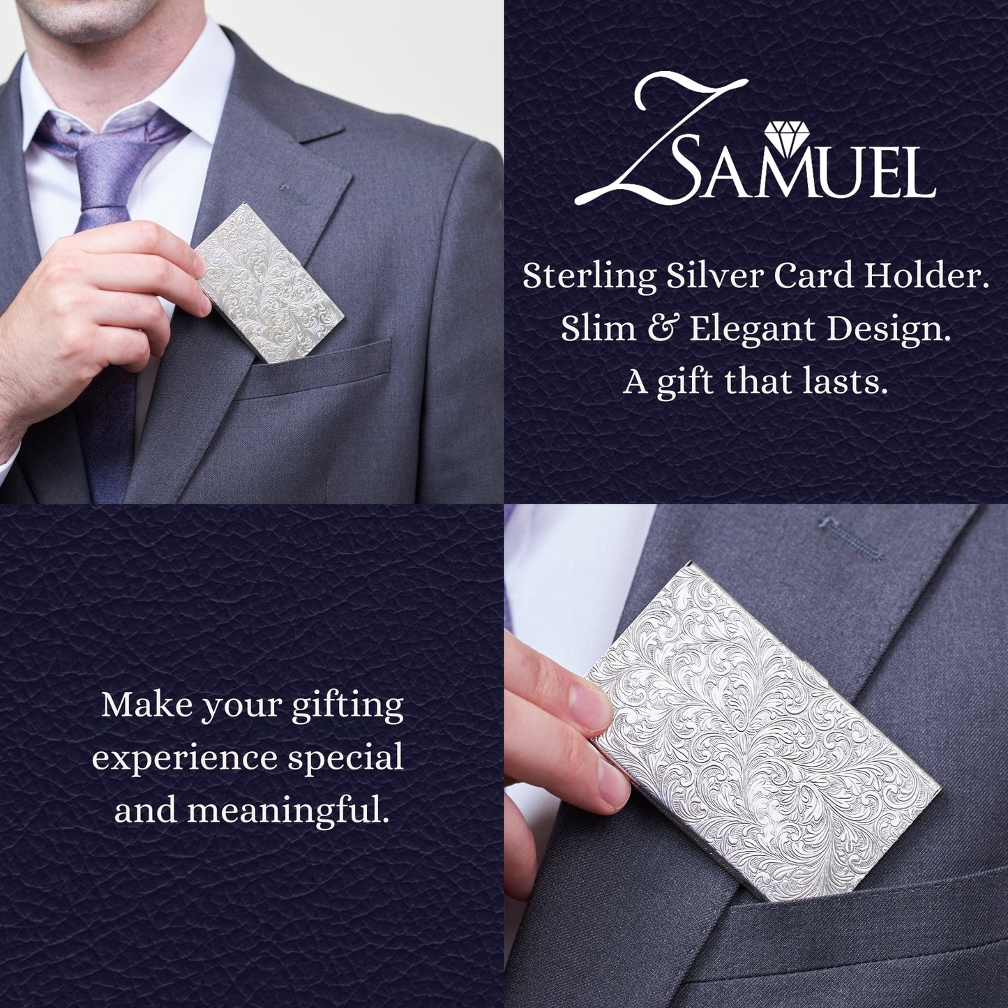 Z.SAMUEL Luxury Sterling Silver 925 Business Card Holder Italy for Men and Women