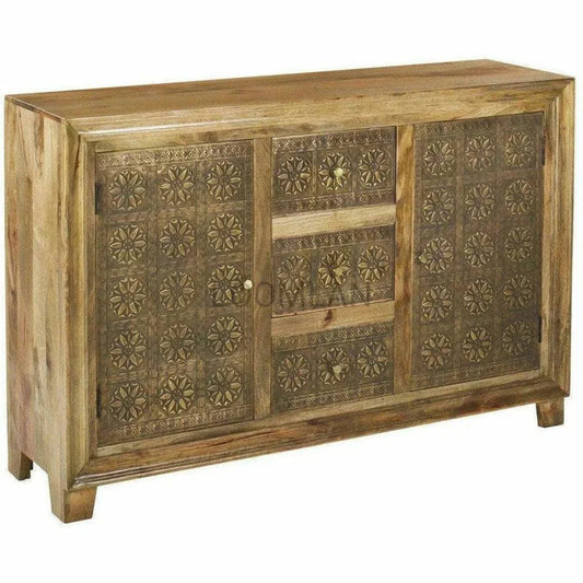 Zaley Brass Overlay Three Drawers Sideboard