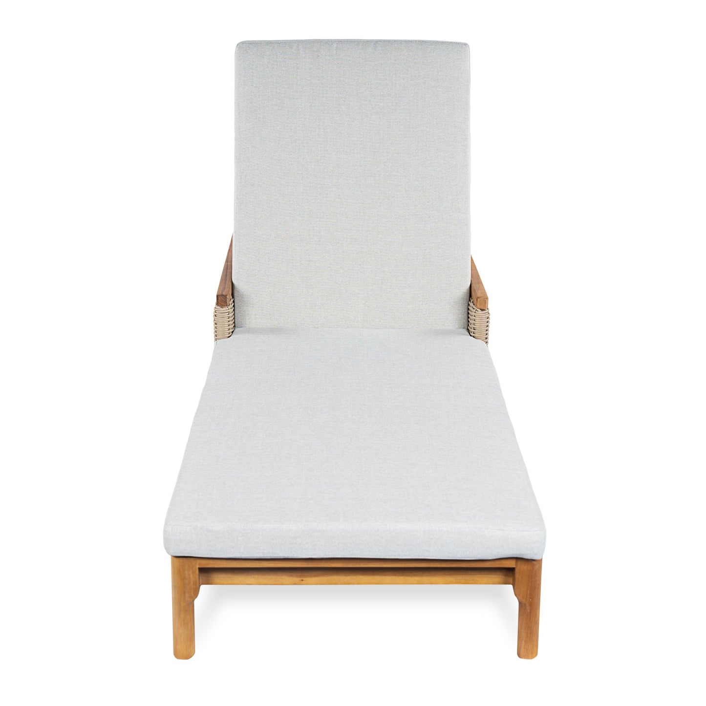 Sun Lounger Set Modern - Acacia Wood, Grey Cushions, Light Grey Wicker, 76.8in