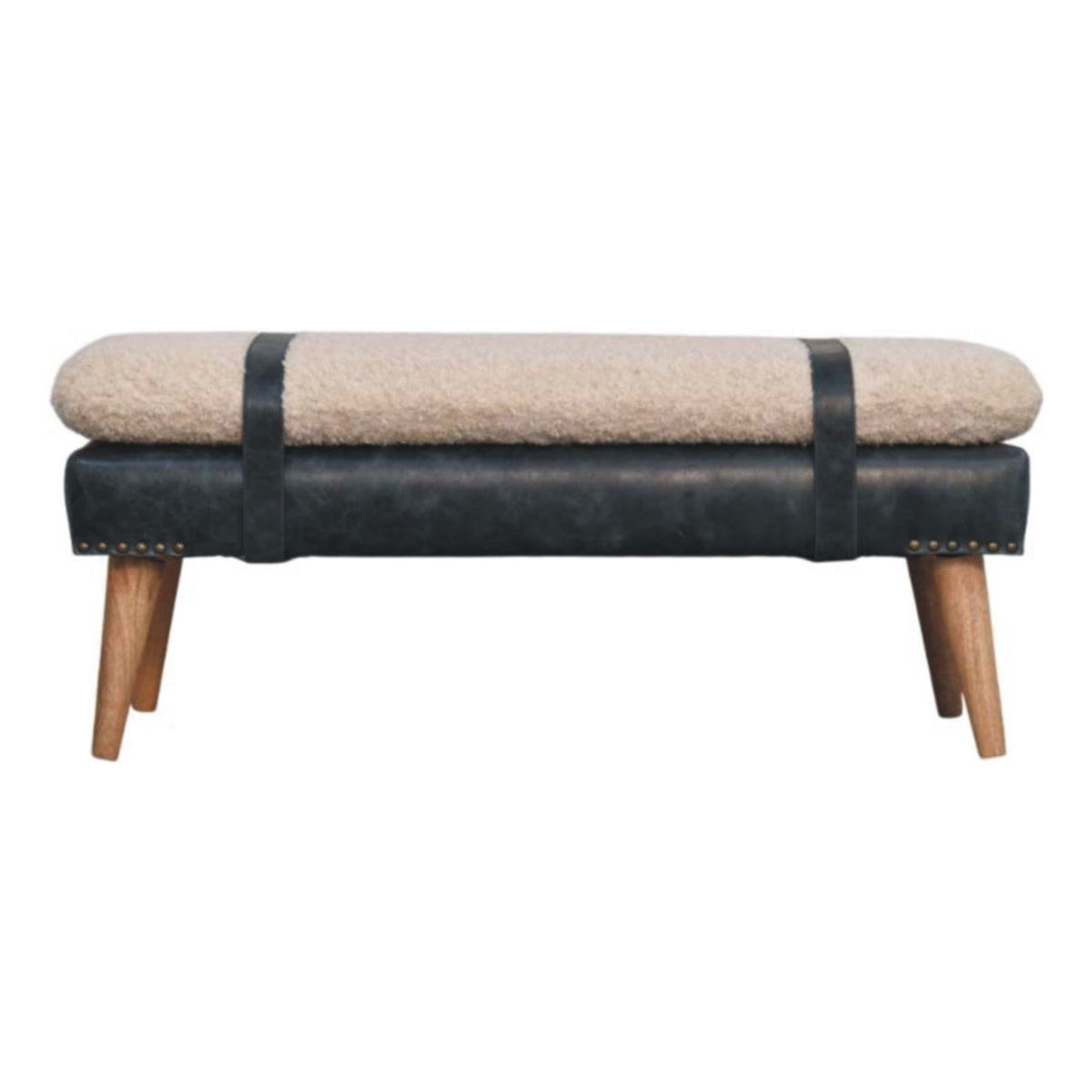 The Calder Bouclé & Buffalo Leather Bench — Oak