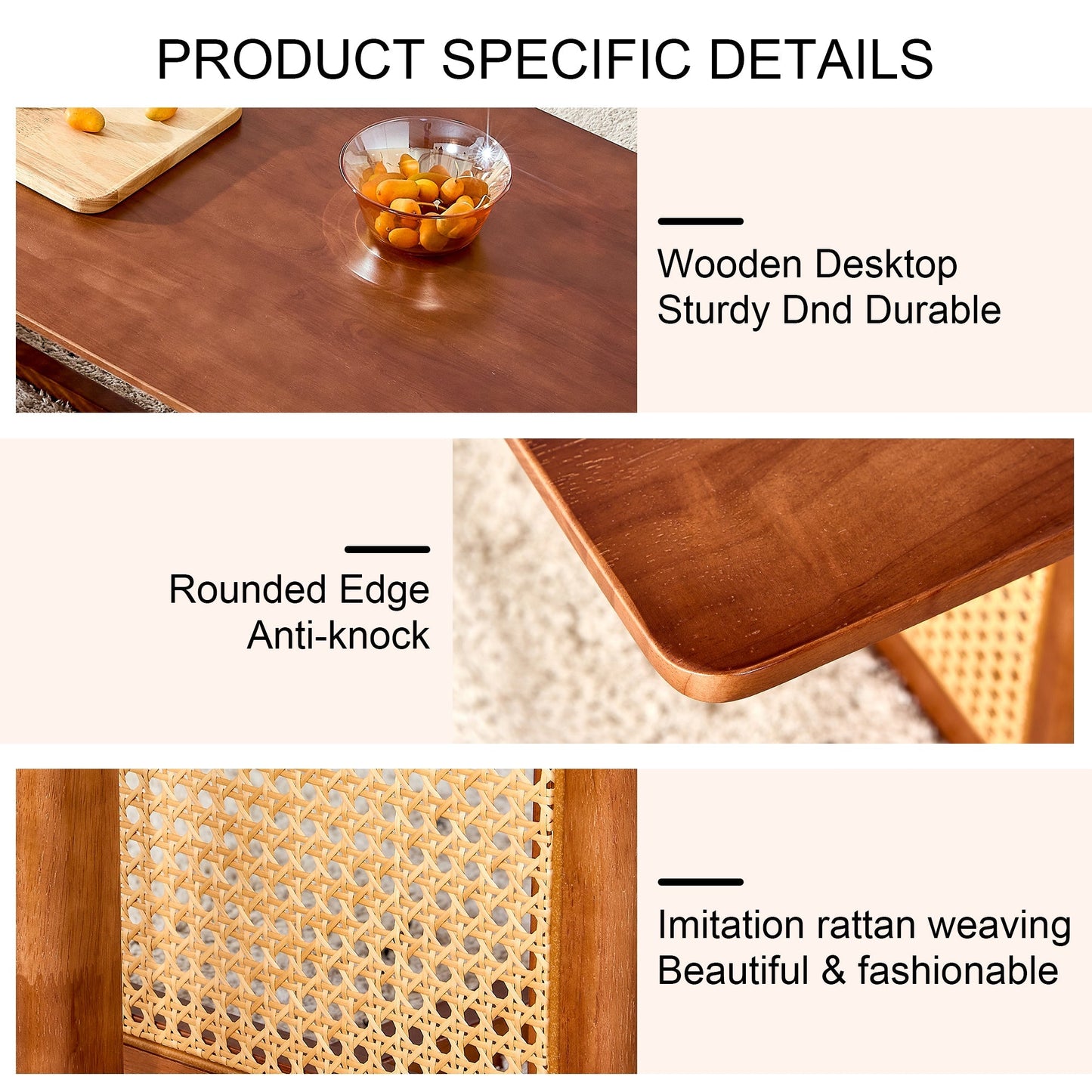 Chinese Style Imitation Rattan Tea Table Walnut Color