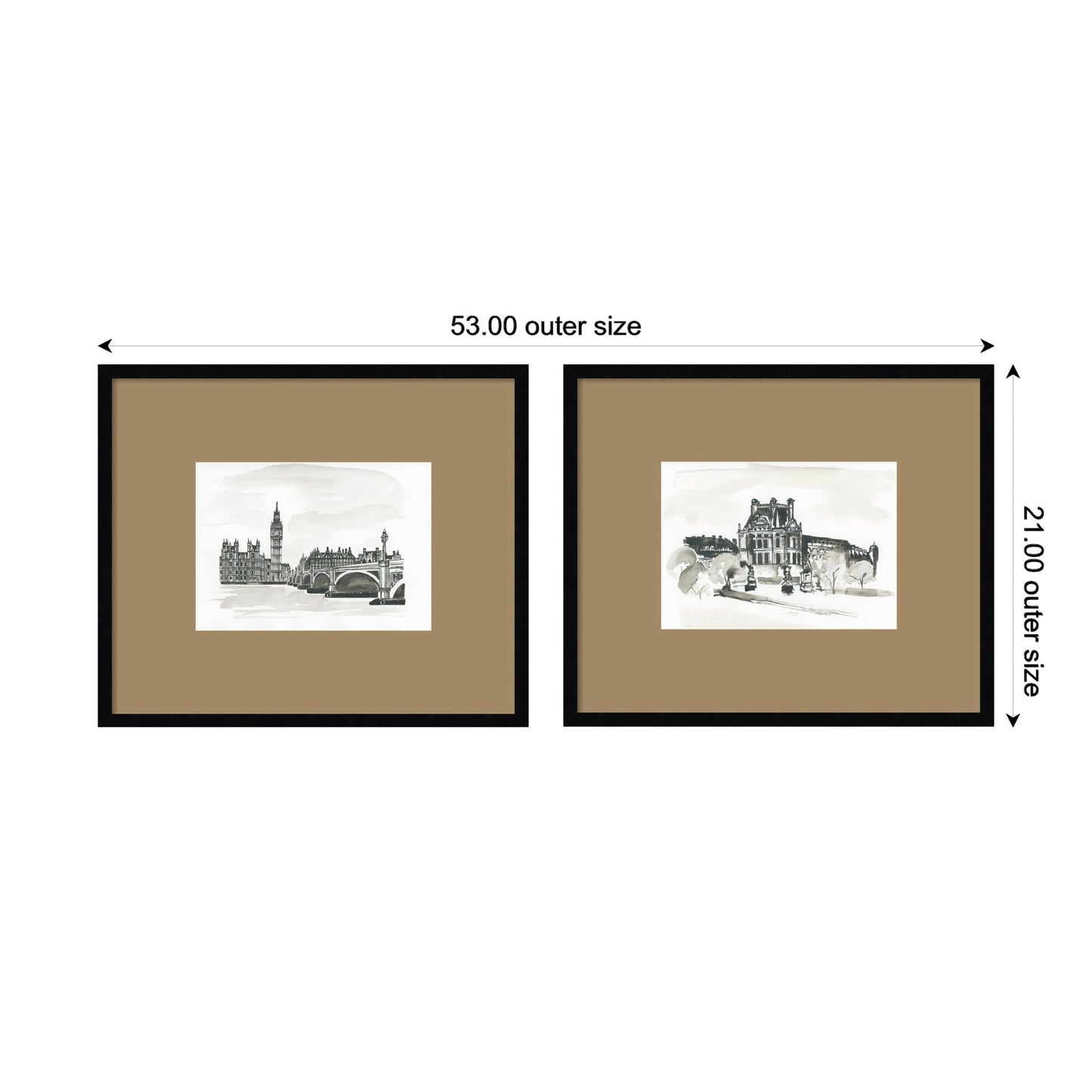 Vintage Postcard London & Paris 2 Piece Framed Wall Art Print Set by Teju Reval Brown Mat
