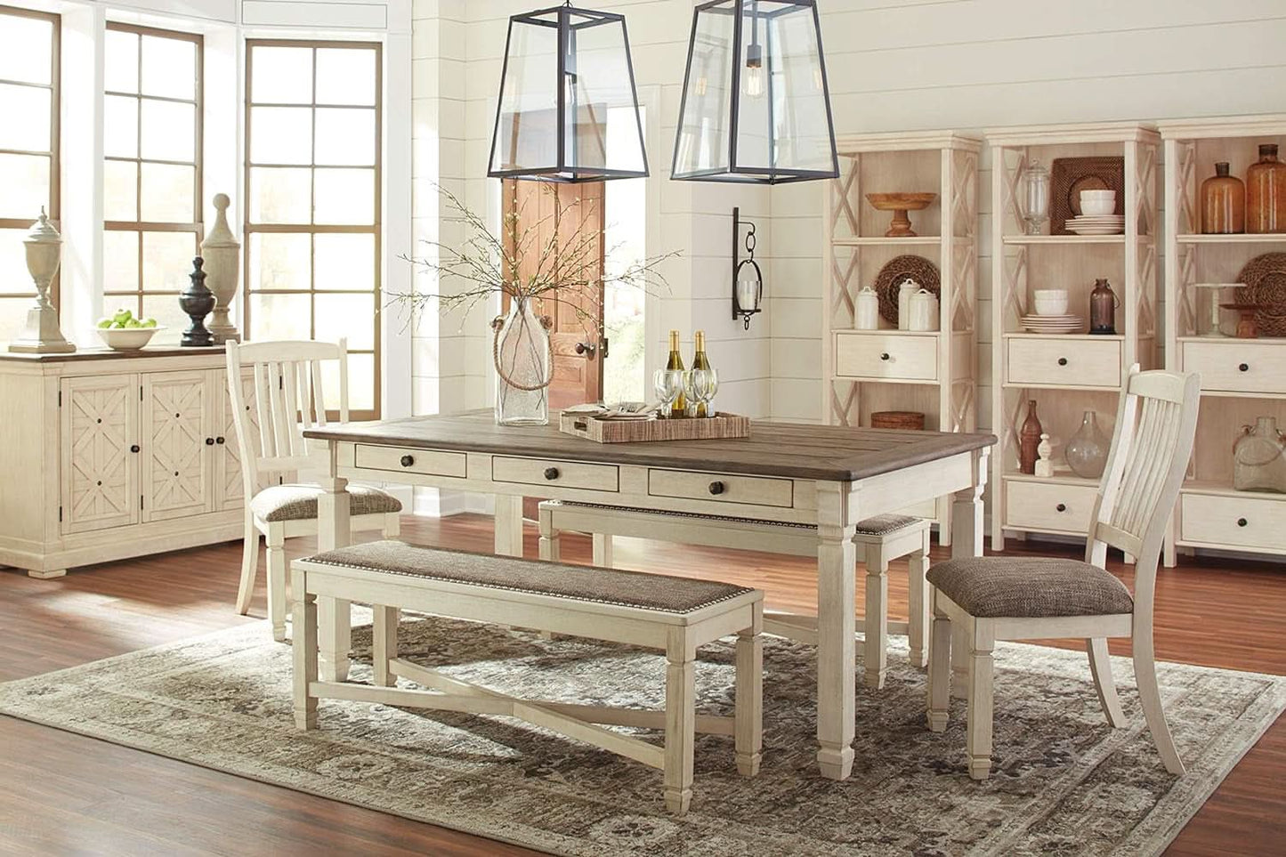 Bolanburg Farmhouse Dining Table Drawers Whitewash Wood Seats 6