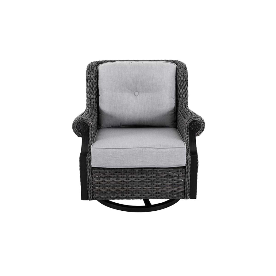 Lassen 4-Piece Woven Outdoor Lounge Set with Swivel Rocking Chairs – Gray