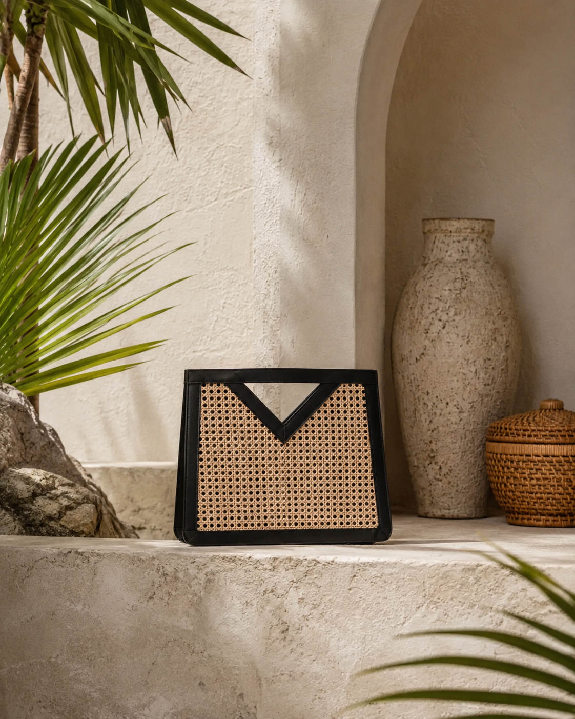 Raja Leather and Cane Handbag