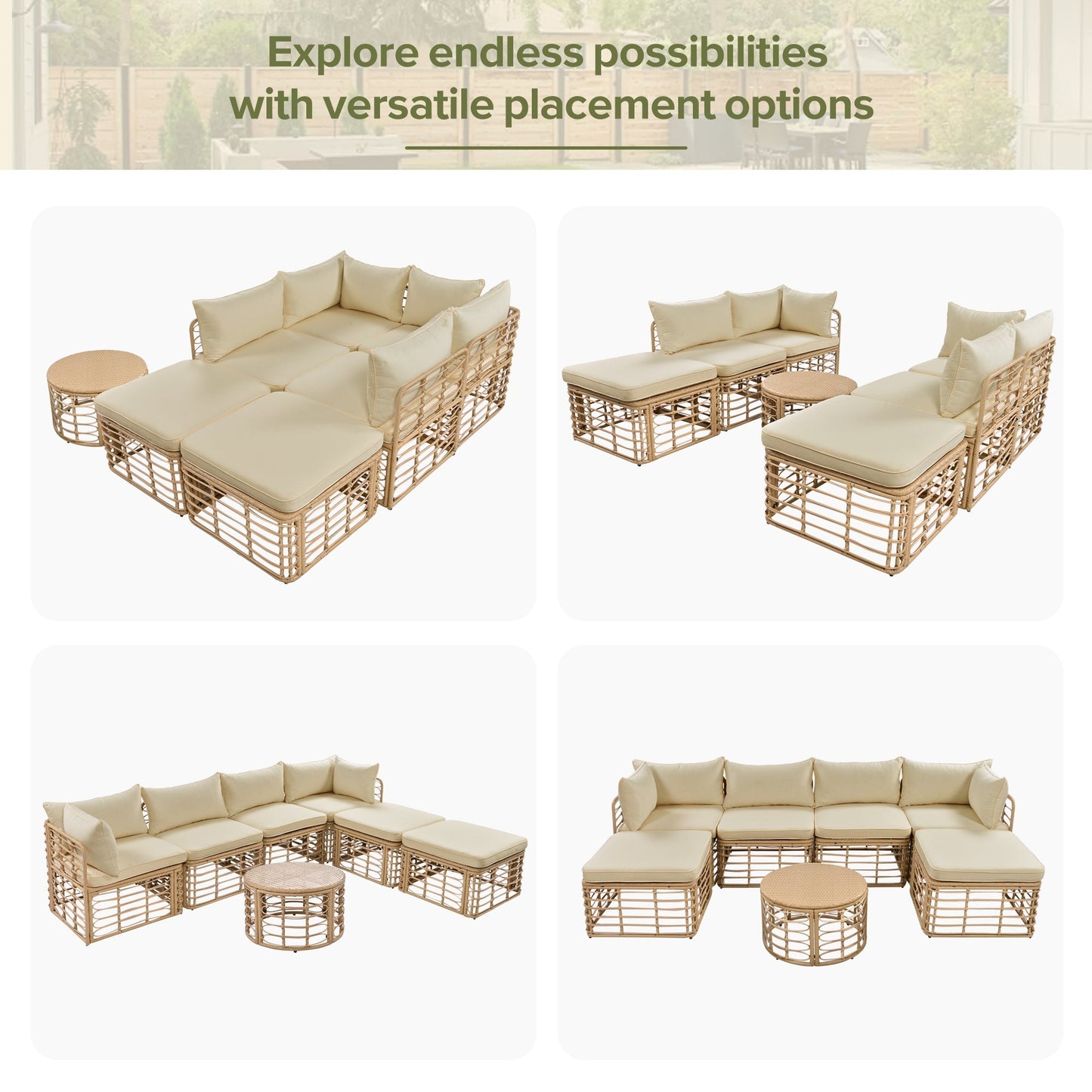 The Ashbourne Modular All-Weather Wicker Outdoor Sectional Sofa Set with Round Coffee Table