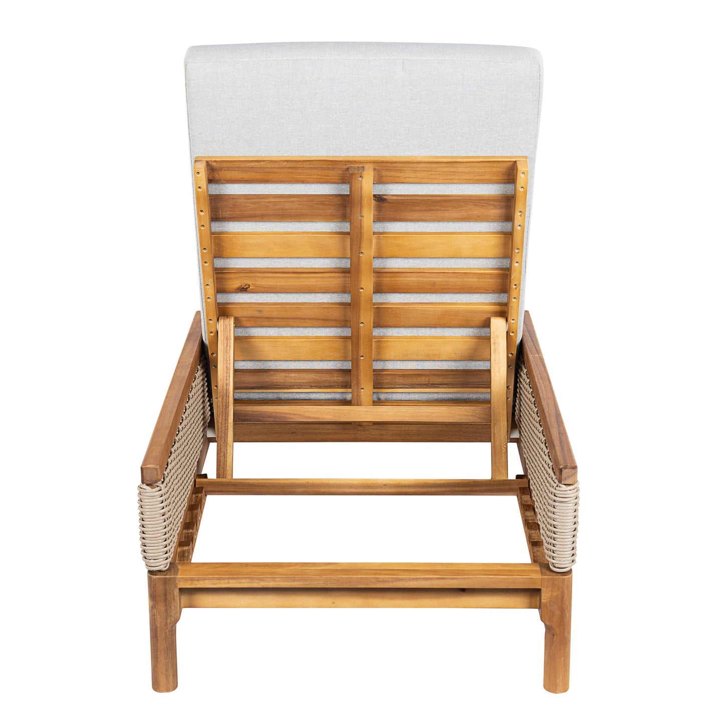 Sun Lounger Set Modern - Acacia Wood, Grey Cushions, Light Grey Wicker, 76.8in
