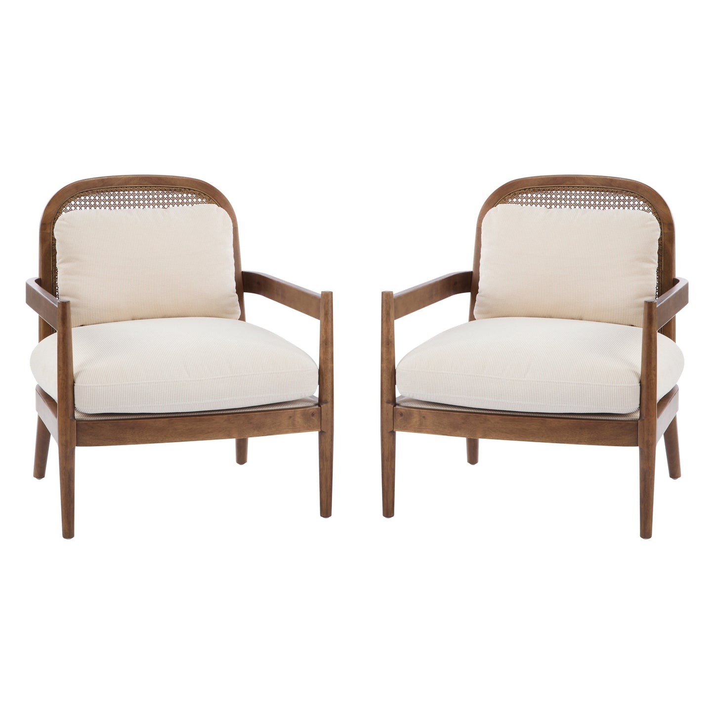 Elliston Rattan Backrest Solid Wood Accent Chair with Cushions - Set of 2