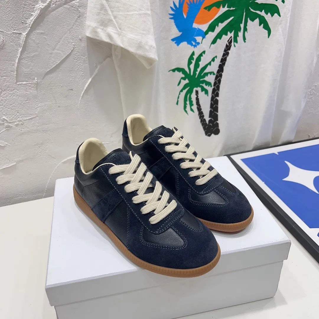Premium Genuine Leather Casual Sneakers - Unisex Breathable Lace-Up Shoes
