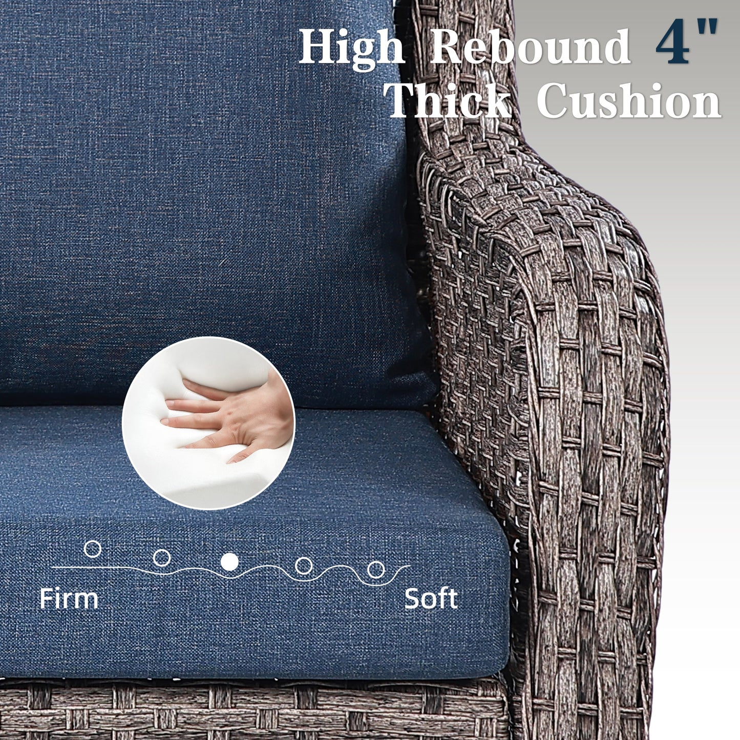 Sofa Set Modern with Three-Seater, Two Swivel Chairs, Footstools and Side Table