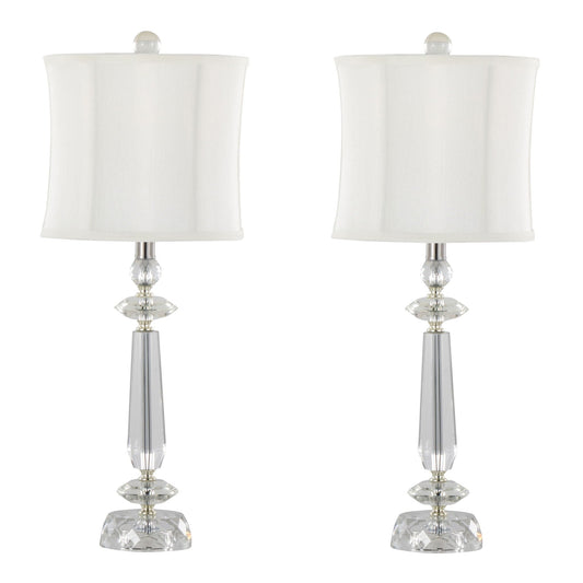 Karat - Contemporary Crystal Table Lamp (Set of 2) - Clear Crystal / Chrome / White Softback