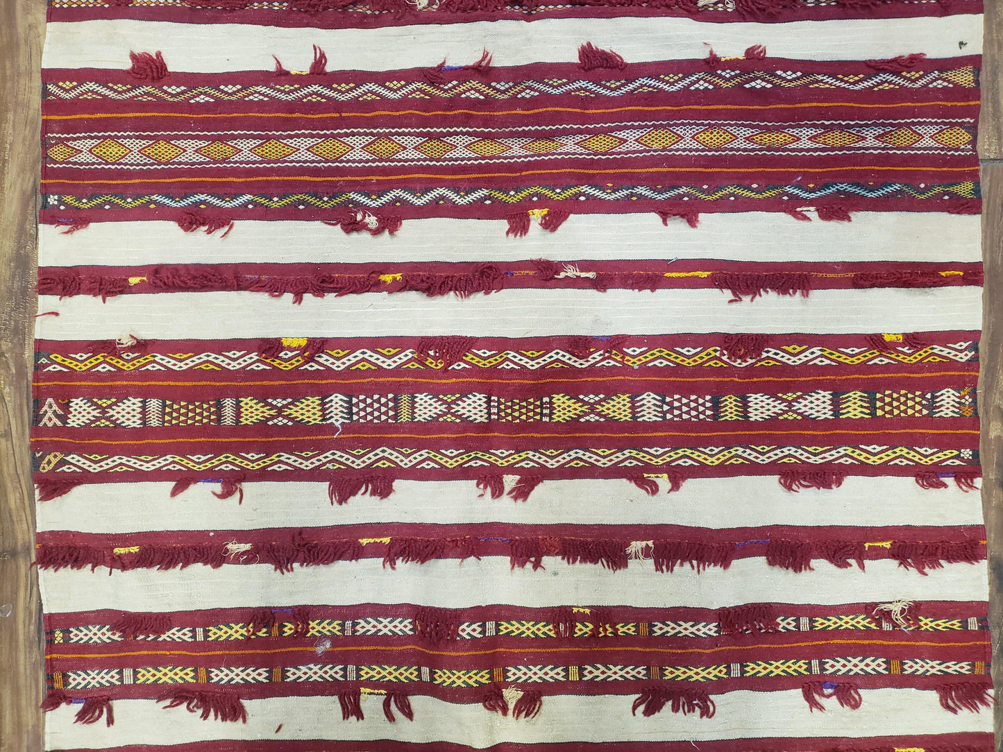 Antique Turkoman Yamud Rug 3x5 ft, 1920s Turkmen Sofreh Table Cover, Bohemian Rug, Tribal Collectible, Striped Rug, Handmade Ivory and Red