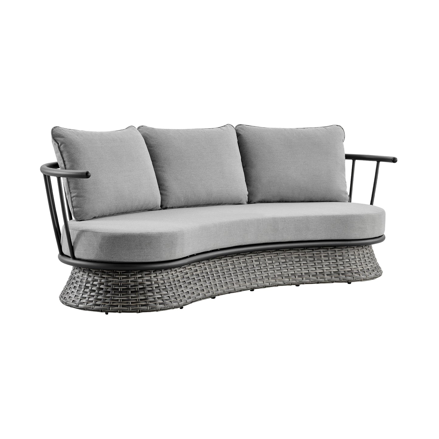 Outdoor Sofa with Wicker and Aluminum Frame with Black and Gray Cushions