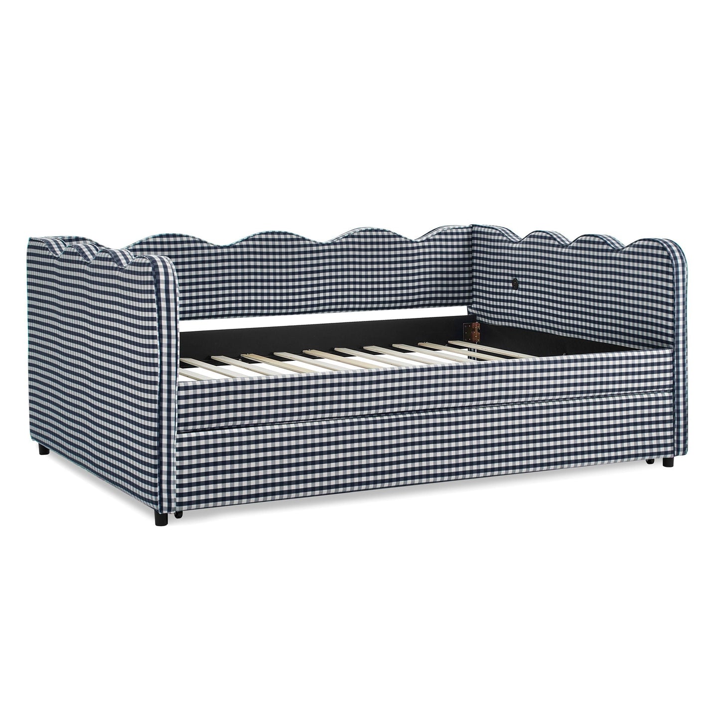 Gingham Daybed With USB Charging Port, Wave-Shaped Design