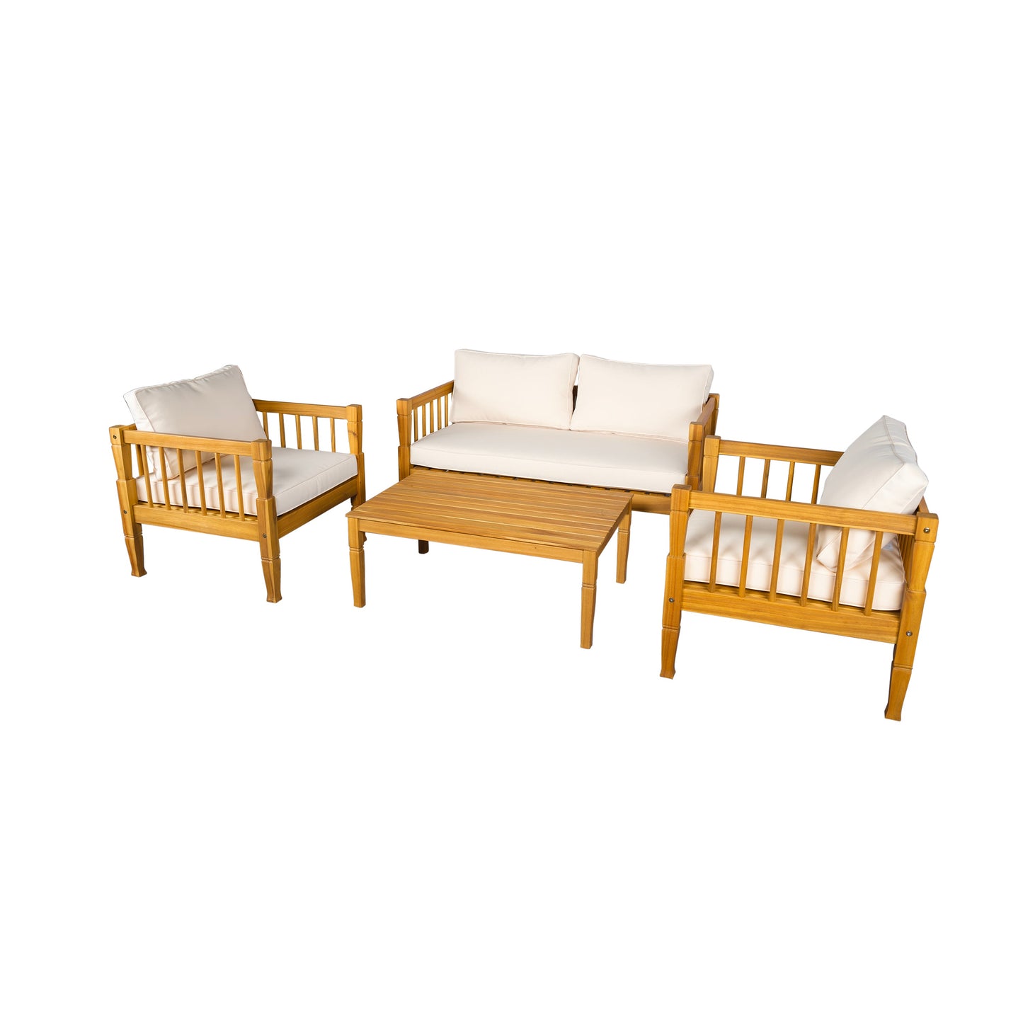 Patio Conversation Set 4-piece Teak Finish with Coffee Table and Cushions