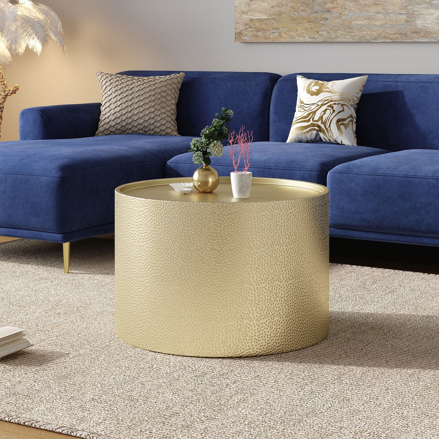 Braeburn - Handcrafted Round Coffee Table Hammered Surface