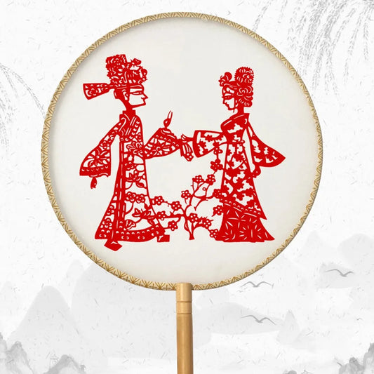 Chinese Paper-Cut Bamboo Silk Handheld Fan with Tassel