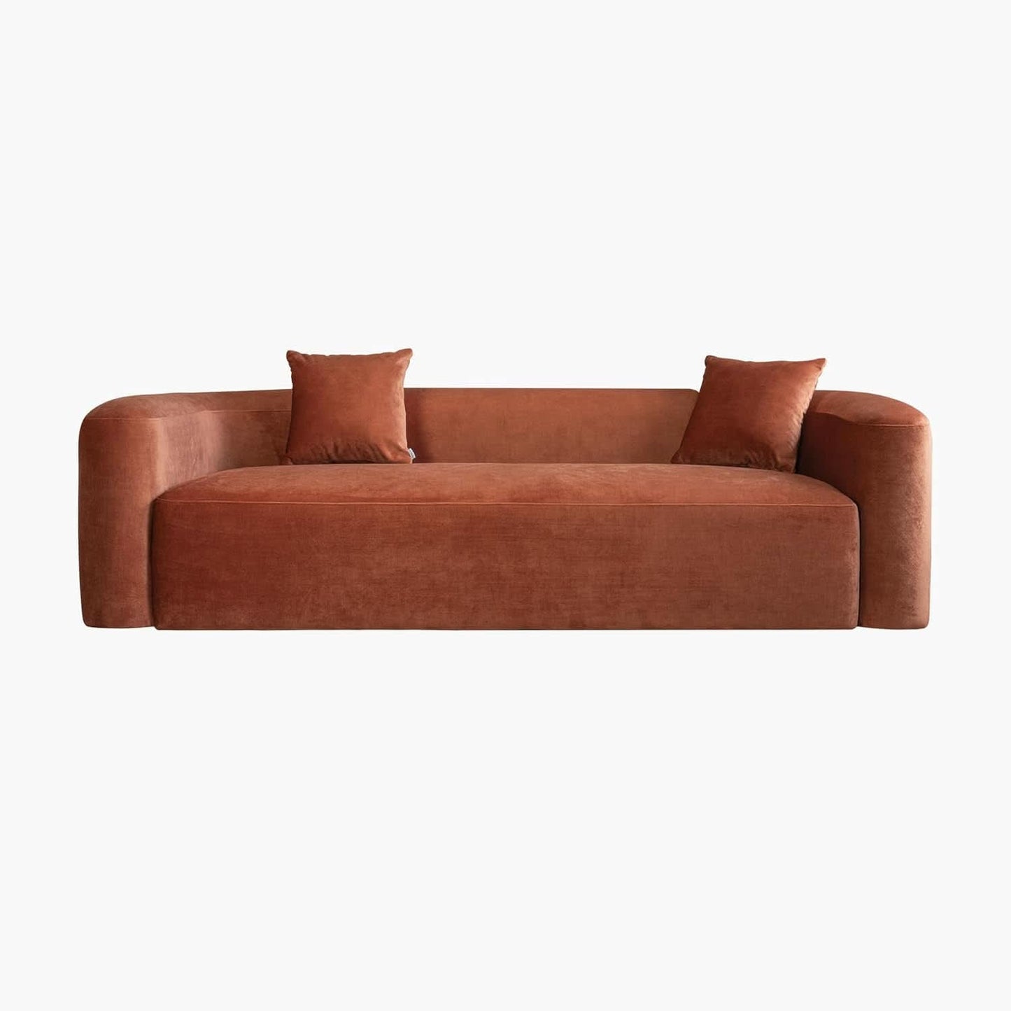 ** Modern Velvet 3-Seater Sofa in Tangerine with Curved Back Design