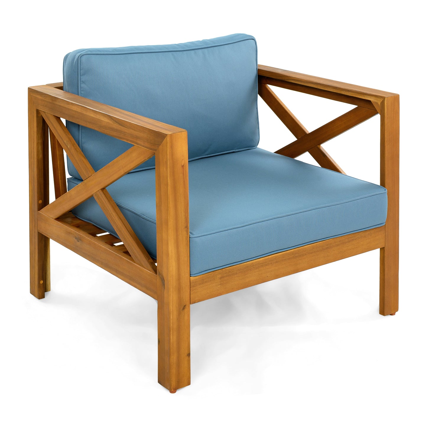 Patio Conversation Set Acacia Wood Armchairs Teak Finish Side Table Set of 2