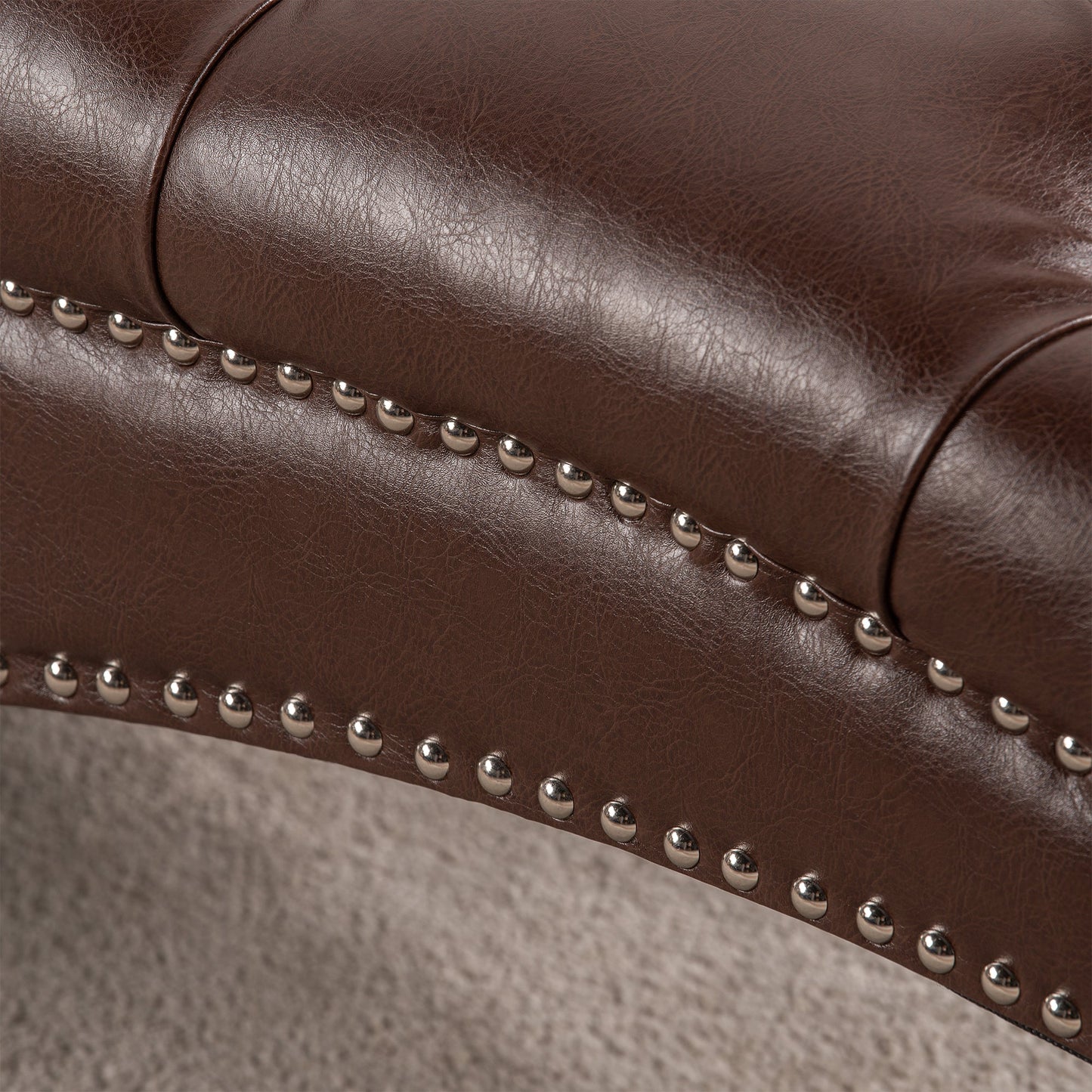 Chaise Lounge Armless PU Leather Dark Brown Tufted Foam Birch Legs 220 LB