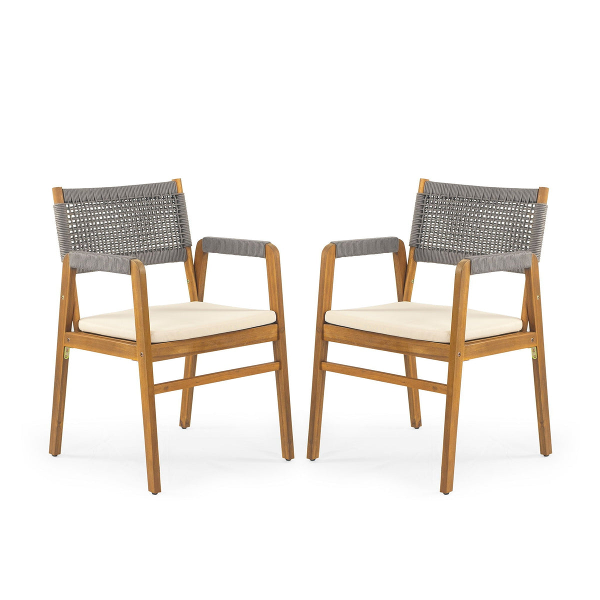 Outdoor Acacia Wood Dining Armchair With Cushion (Set of 2)