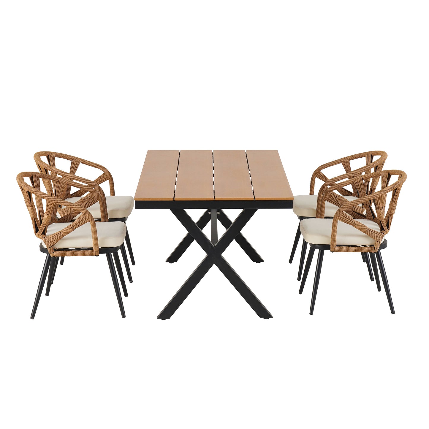 Outdoor Set Contemporary Pe Rattan Chairs and Plastic Wood Table