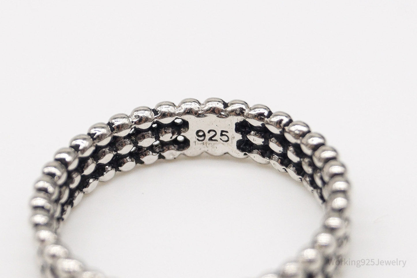 Vintage Triple Beaded Row Style Sterling Silver Band Ring - Size 9